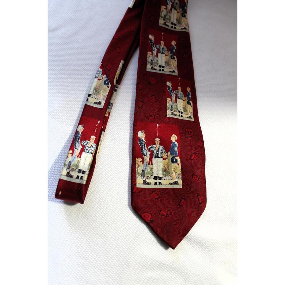 Vintage Saturday Evening Post Football Coin Toss Silk Necktie, 3.75 X 68" XL